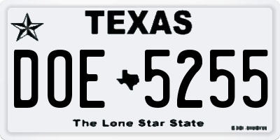 TX license plate DOE5255