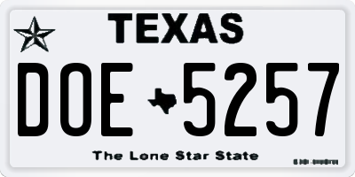 TX license plate DOE5257