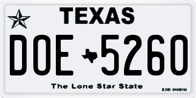 TX license plate DOE5260