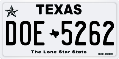TX license plate DOE5262