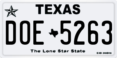 TX license plate DOE5263
