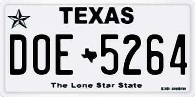 TX license plate DOE5264