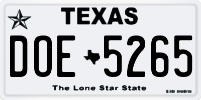 TX license plate DOE5265