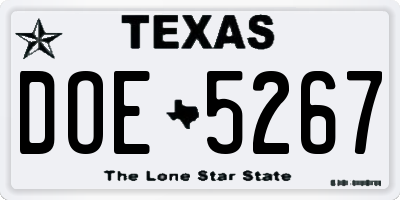 TX license plate DOE5267