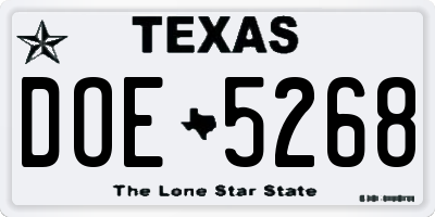 TX license plate DOE5268