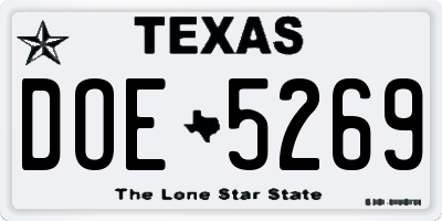 TX license plate DOE5269