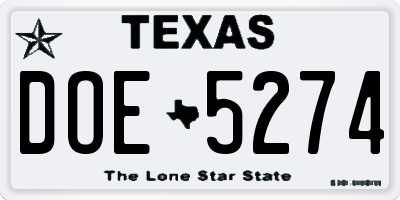 TX license plate DOE5274