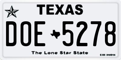 TX license plate DOE5278
