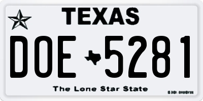 TX license plate DOE5281