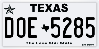TX license plate DOE5285