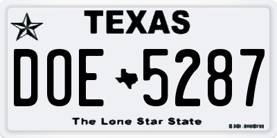 TX license plate DOE5287