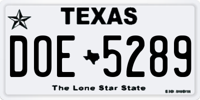 TX license plate DOE5289