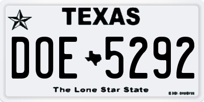 TX license plate DOE5292