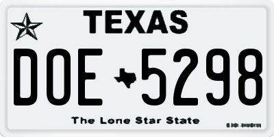 TX license plate DOE5298