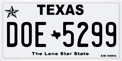 TX license plate DOE5299