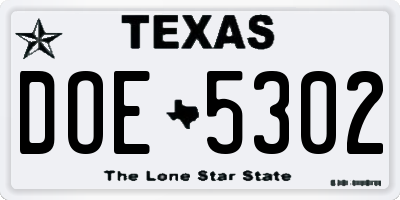 TX license plate DOE5302
