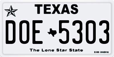TX license plate DOE5303