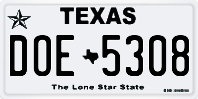 TX license plate DOE5308