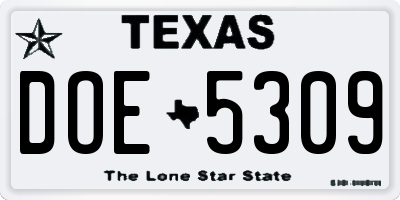 TX license plate DOE5309