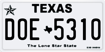 TX license plate DOE5310