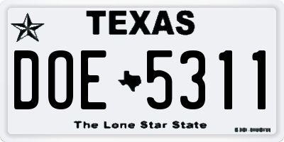 TX license plate DOE5311