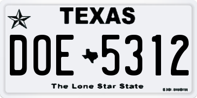 TX license plate DOE5312