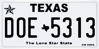 TX license plate DOE5313