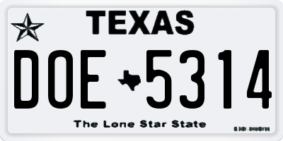 TX license plate DOE5314