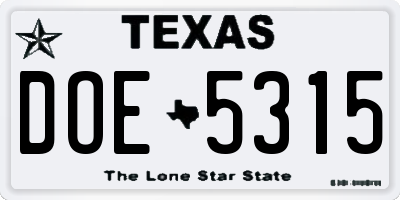 TX license plate DOE5315