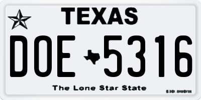TX license plate DOE5316