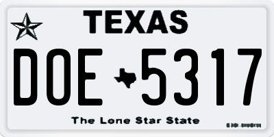 TX license plate DOE5317