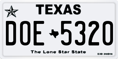 TX license plate DOE5320