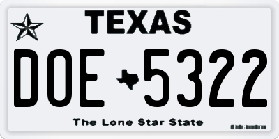 TX license plate DOE5322