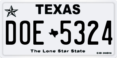 TX license plate DOE5324