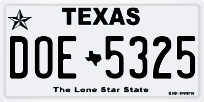 TX license plate DOE5325