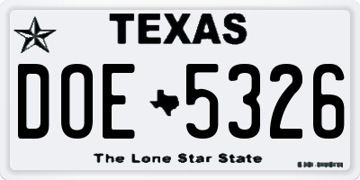 TX license plate DOE5326