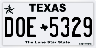 TX license plate DOE5329