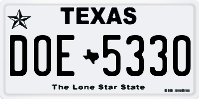 TX license plate DOE5330