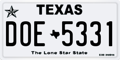 TX license plate DOE5331