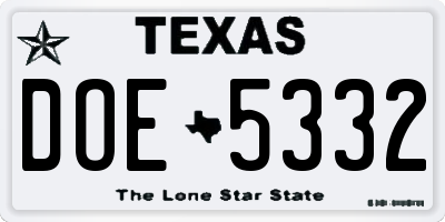 TX license plate DOE5332