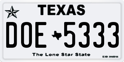 TX license plate DOE5333
