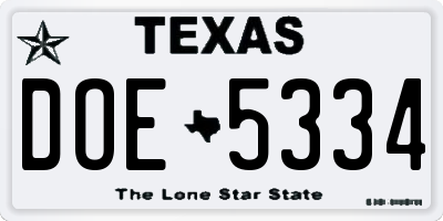 TX license plate DOE5334