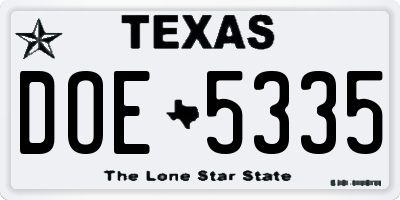 TX license plate DOE5335