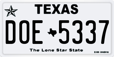TX license plate DOE5337