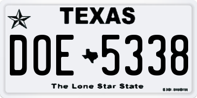 TX license plate DOE5338