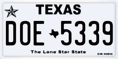 TX license plate DOE5339