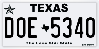 TX license plate DOE5340