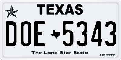 TX license plate DOE5343