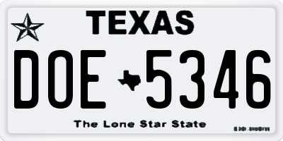 TX license plate DOE5346