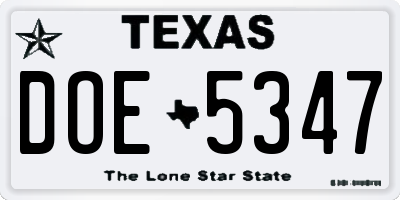 TX license plate DOE5347